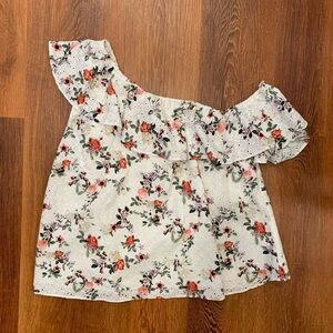 INTERNATIONAL CONCEPTS 2X Floral Eyelet Top Asymmetrical Neckline One Shoulder